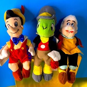 DISNEY EXCLUSIVE NWT VTG 90s PINOCCHIO GEPPETTO JIMINY CRICKET BEAN BAG PLUSH